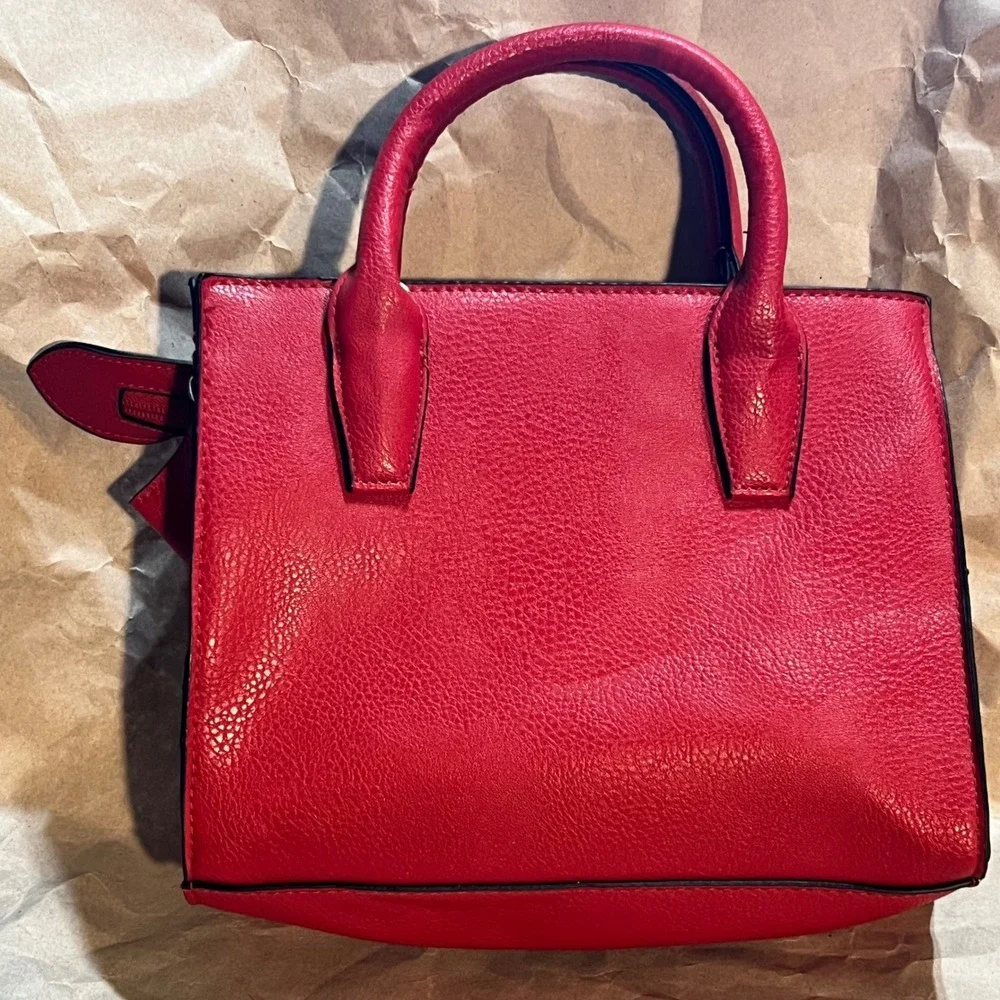 Christian Siriano Small Satchel Red Pebbled Faux Leather Gold Tone Hardware